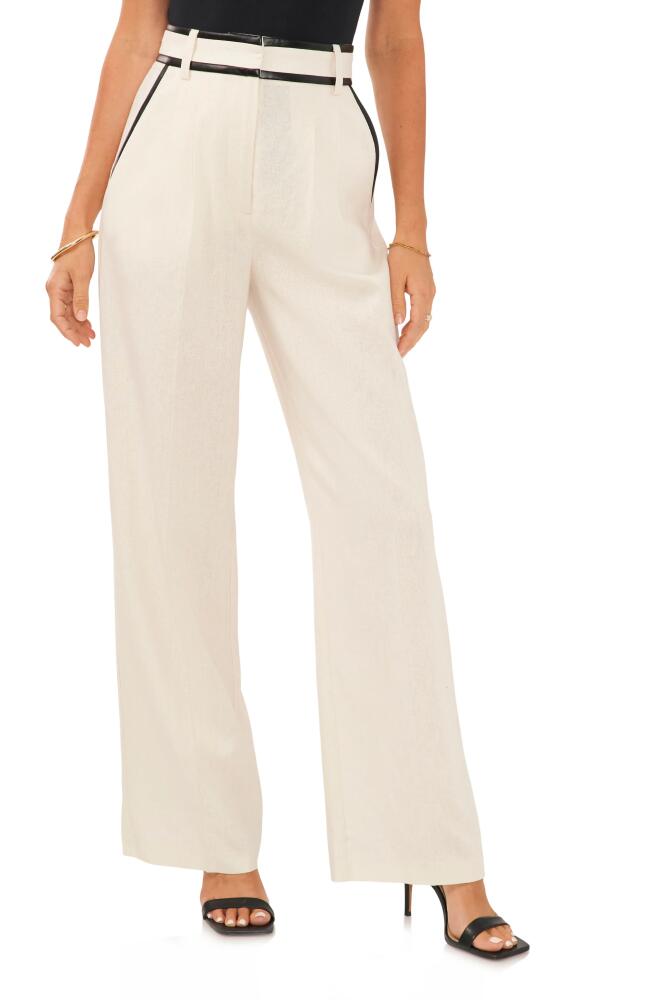 Vince Camuto Pleated High Waist Wide Leg Crepe Trousers in Bone Cover