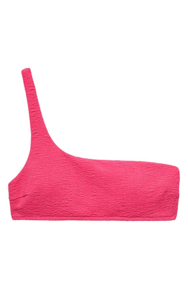 MANGO Textured One-Shoulder Bikini Top in Bright Pink Cover