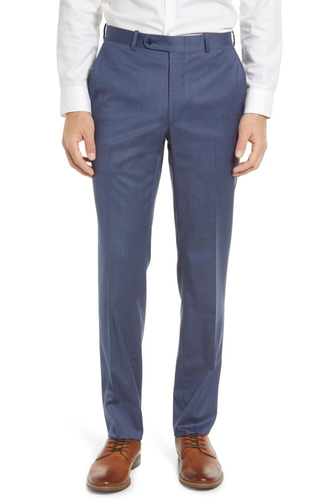 Peter Millar Harker Flat Front Solid Stretch Wool Dress Pants in Mid Blue Cover