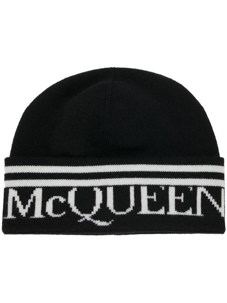 Alexander McQueen intarsia-logo knitted beanie - Black Cover