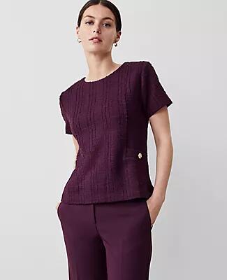 Ann Taylor Petite Tweed Button Trim Tee Cover