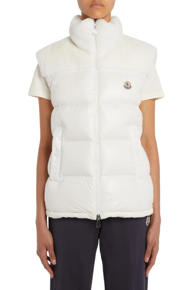 Moncler Lempa Down Puffer Vest with Faux Fur Trim in White Cover