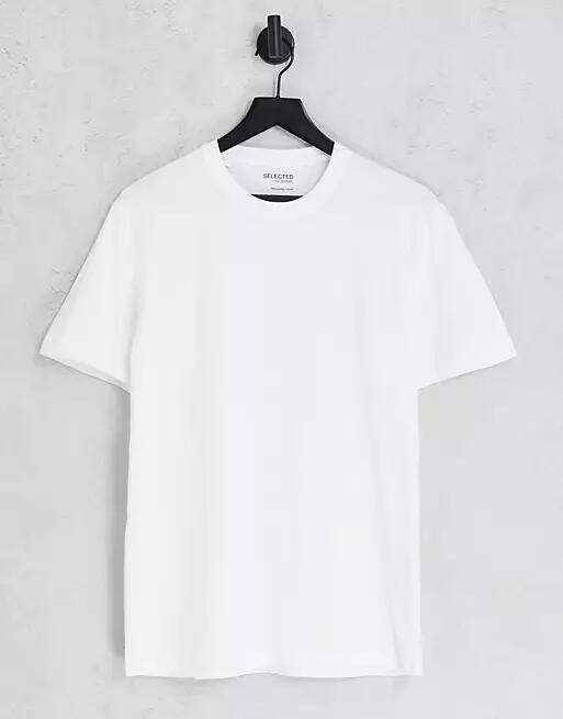 Selected Homme cotton slim fit crew neck t-shirt in white - WHITE Cover