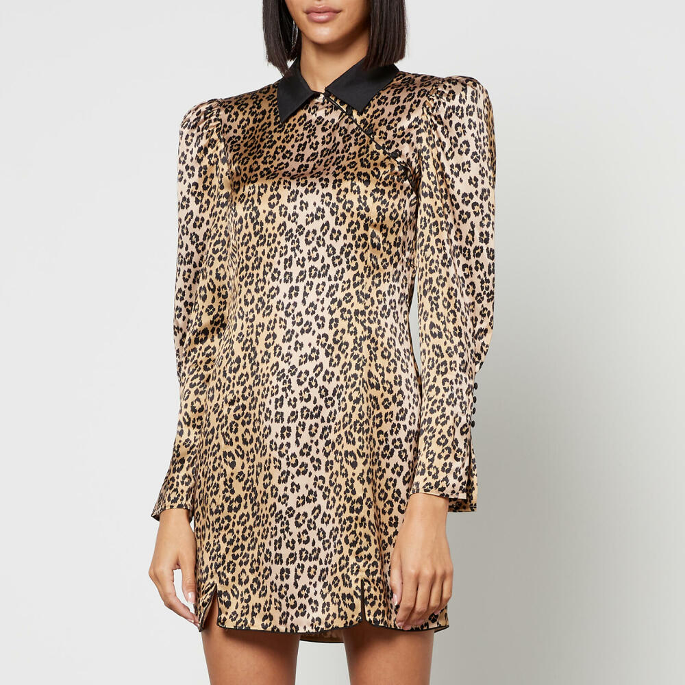 De La Vali Whiskey Leopard-Print Satin Mini Dress Cover