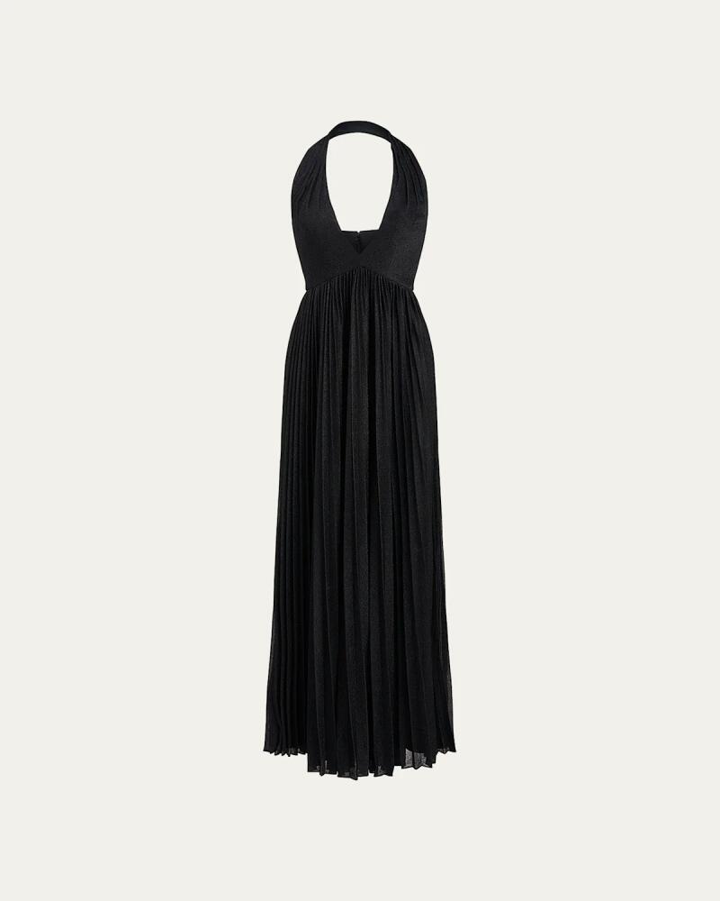 Halston Tiffany Pleated Shimmer Halter Gown Cover