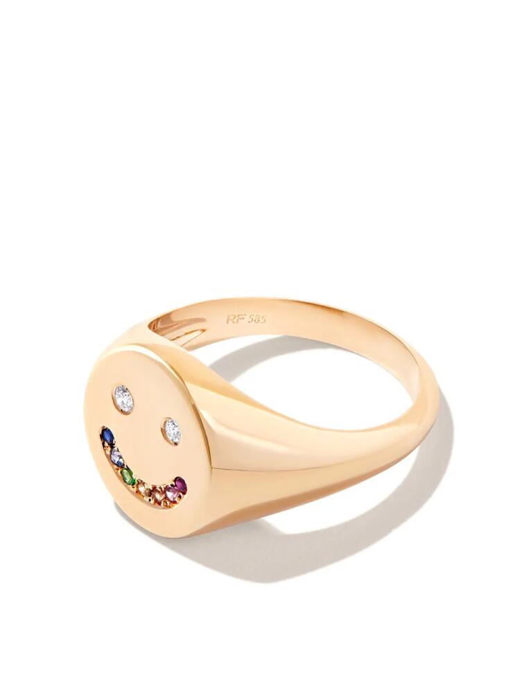 Roxanne First 14kt yellow gold Smiley diamond and sapphire signet ring Cover