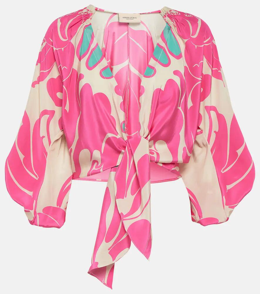 Adriana Degreas Printed puff-sleeve silk blouse Cover