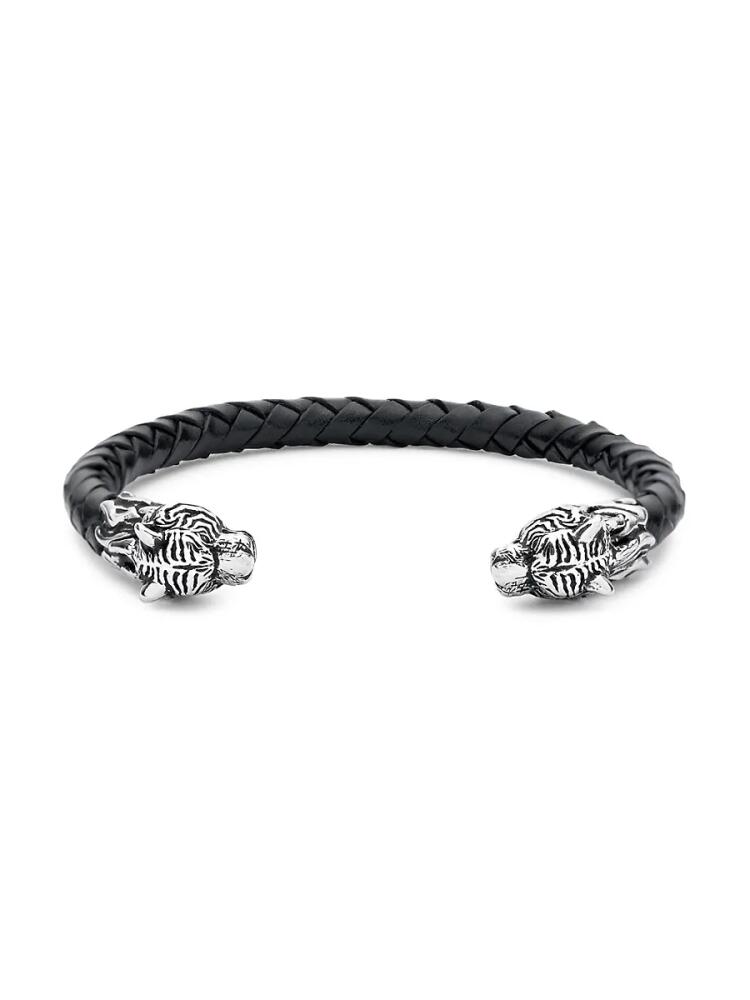 Eli Pebble Men's Sterling Silver & Leather Braided Bracelet Cover