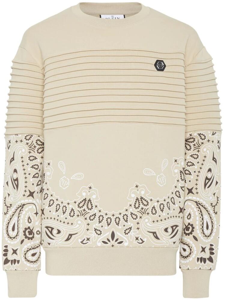 Philipp Plein logo-embroidered cotton sweatshirt - Neutrals Cover