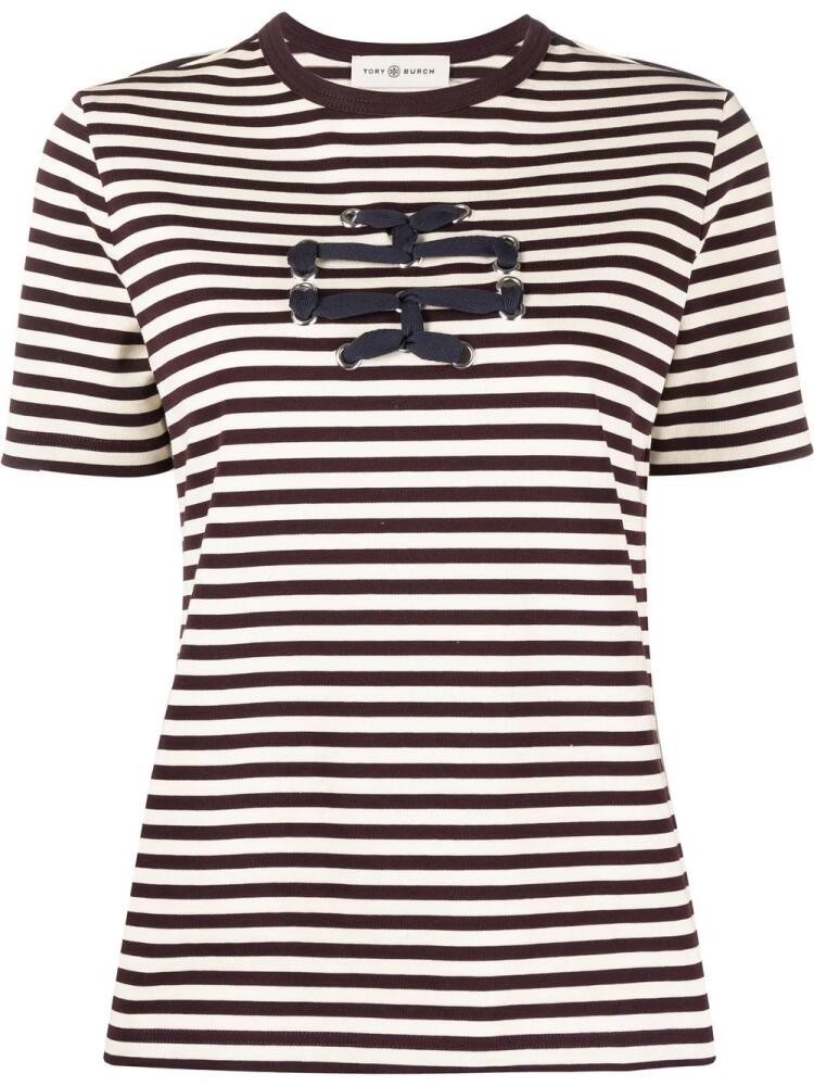 Tory Burch Woven Double T striped T-shirt - Neutrals Cover