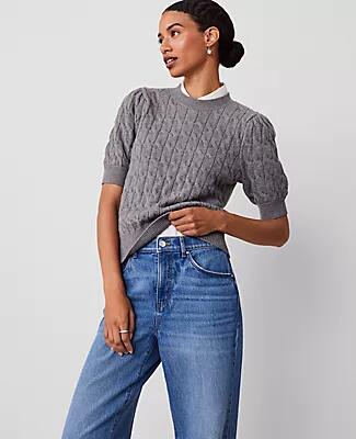 Ann Taylor Cable Puff Sleeve Sweater Cover