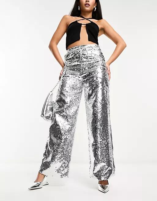 Extro & Vert flared sequin pants in silver Cover