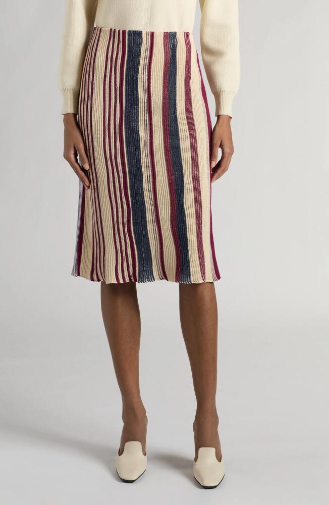 Bottega Veneta Stripe Linen & Cotton Skirt in String/Merlot Cover