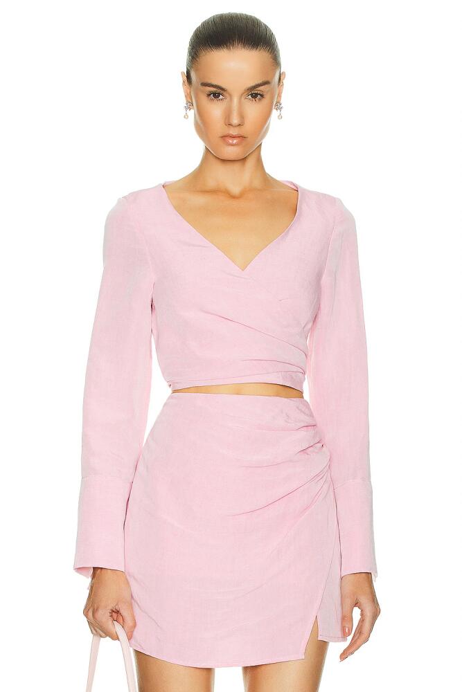 MATTHEW BRUCH Wrap Long Sleeve Top in Pink Cover