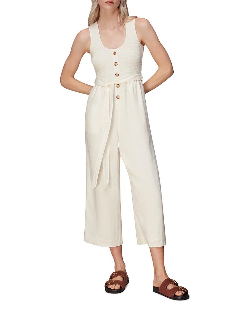 Whistles Shirred Linen Blend Jumpsuit Cover