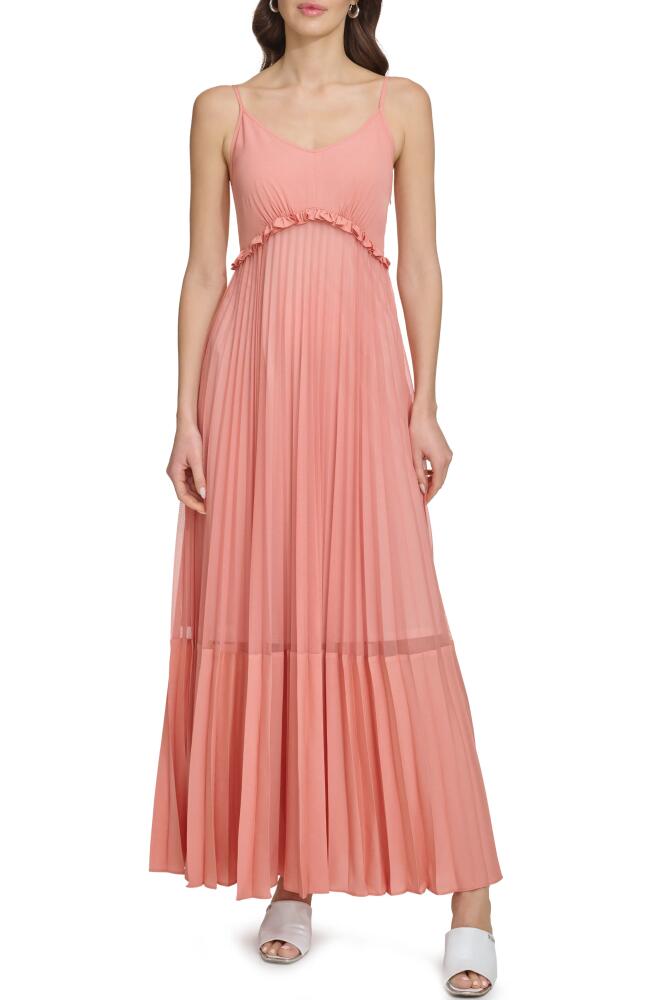 DKNY Sleeveless Pleated Maxi Dress in Summer Rouge Cover