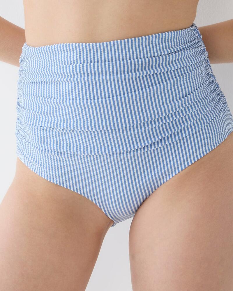 J.Crew Ruched high-rise full-coverage bikini bottom in seersucker stripe Cover