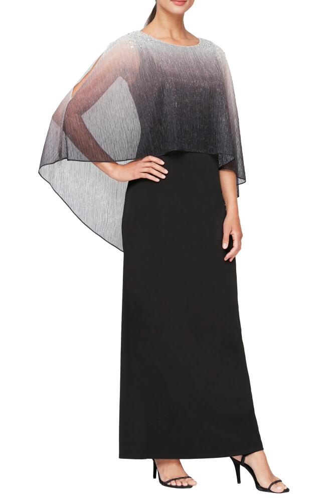 SL FASHIONS Long Ombré Pullover Dress with Capelet in Black Silver Cover