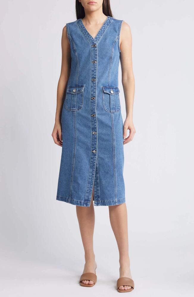 VERO MODA Eden Button-Up Denim Midi Dress in Medium Blue Denim Cover