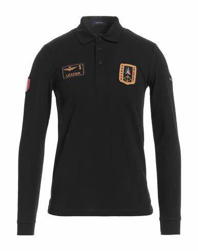 Aeronautica Militare Man Polo shirt Black Cotton, Elastane Cover