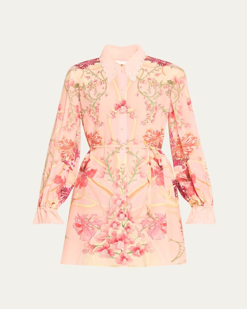 Camilla Floral Silk Mini Shift Shirtdress Cover