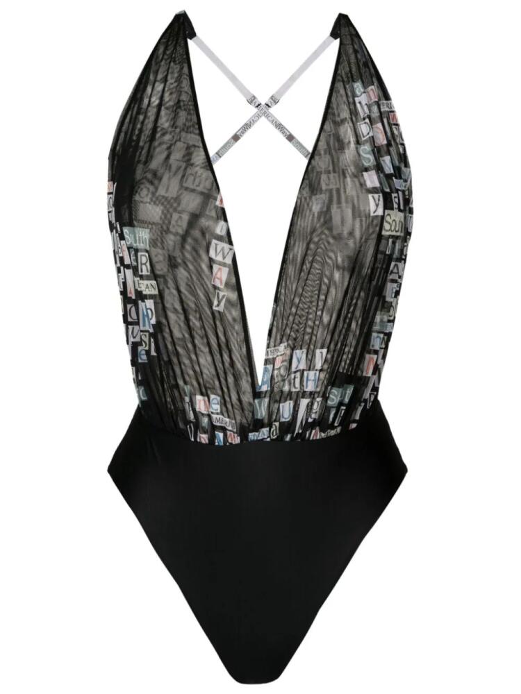 Amir Slama text-print V-neck bodysuit - Black Cover