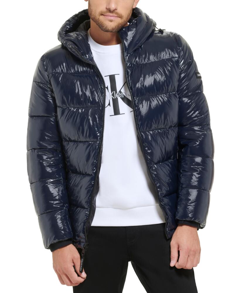 Calvin Klein Men's High Shine Hooded Puffer Jacket - True Navy Cover