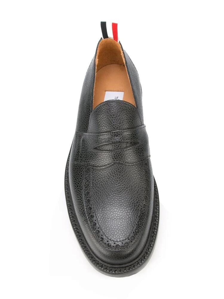 Thom Browne Penny Loafer With Leather Sole In Black Pebble Grain Cover