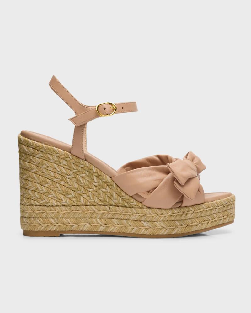 Stuart Weitzman Sofia Leather Bow Wedge Espadrille Sandals Cover