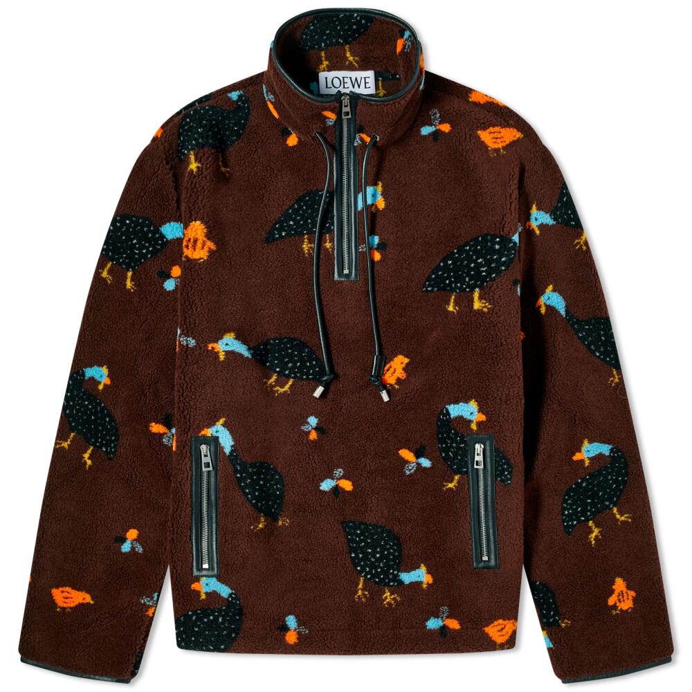 Loewe Men's Bird Print Fleece Anorak in Chocolate Brown/Multi Cover