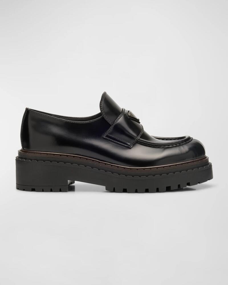 Prada Chocolate Calfskin Platform Loafers Cover