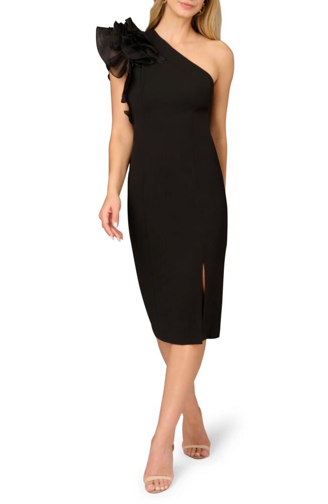 Aidan Mattox by Adrianna Papell Ruffle One-Shoulder Cocktail Sheath Dress in Black Cover