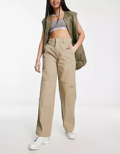 Dickies straight fit sawyerville pants with double knee stitching in beige-Green Cover