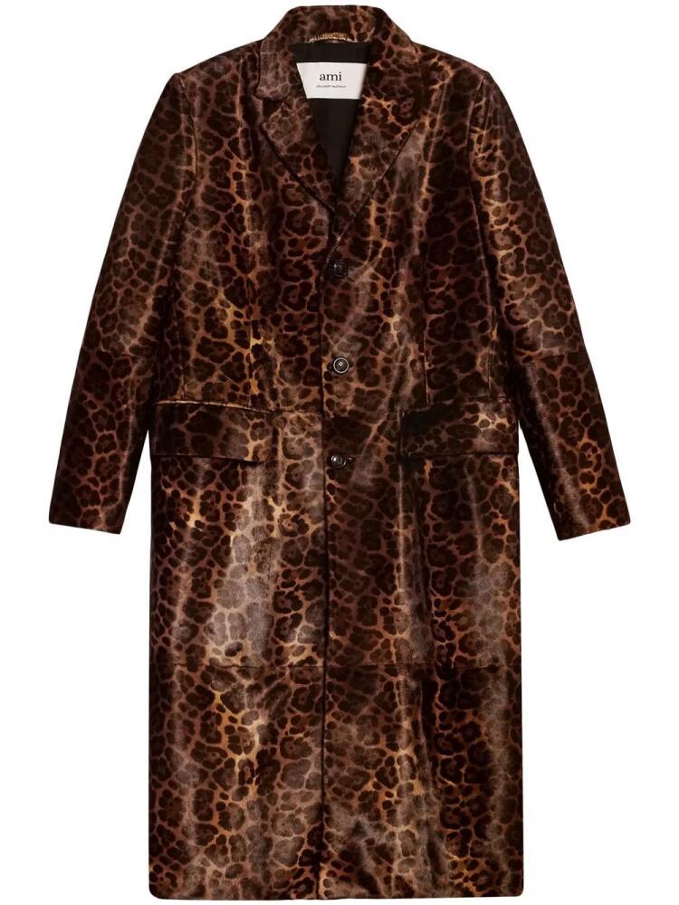 AMI Paris leopard-print button-front coat - Brown Cover