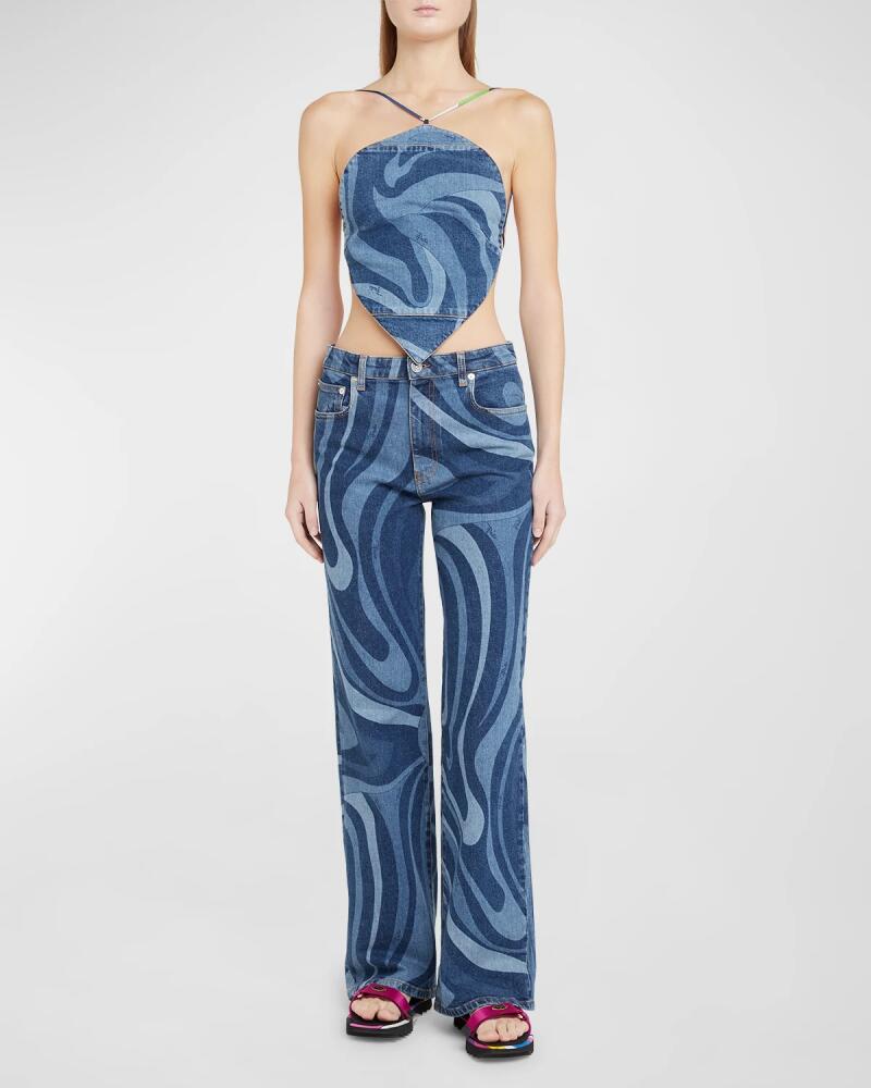 Emilio Pucci Mid-Rise Swirl-Print Denim Straight-Leg Trousers Cover