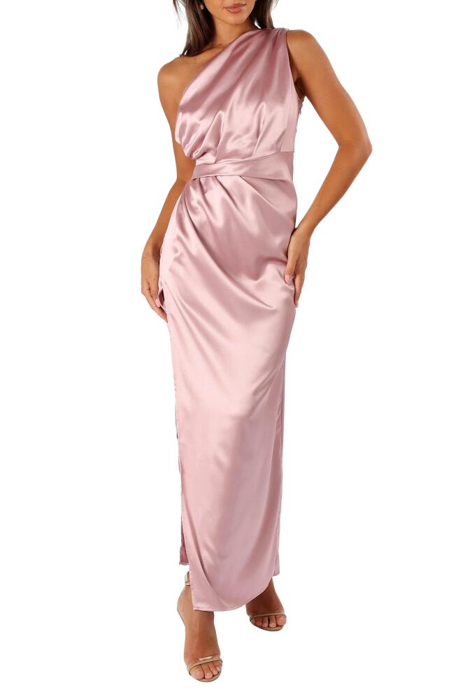 Petal & Pup Nadia One-Shoulder Satin Maxi Dress in Dusty Rose Cover