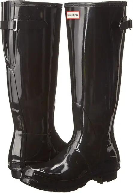 Hunter Original Back Adjustable Gloss Rain Boots (Black) Women's Rain Boots Cover