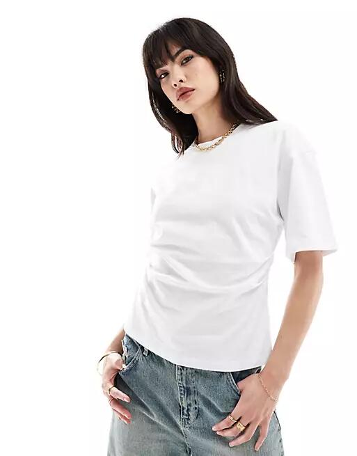 ASOS DESIGN corset waist t-shirt in white Cover