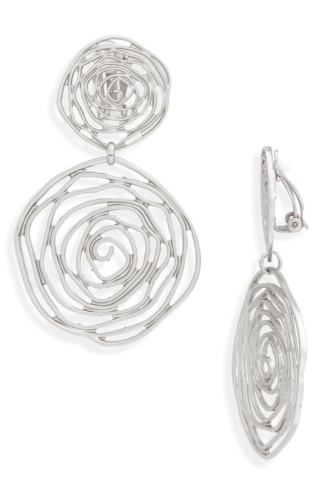 Karine Sultan Oversize Rose Cutout Drop Clip Earrings in Silver Cover