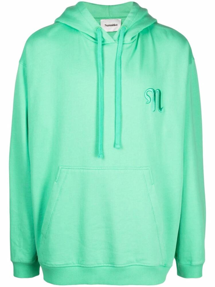 Nanushka logo drawstring organic cotton hoodie - Green Cover