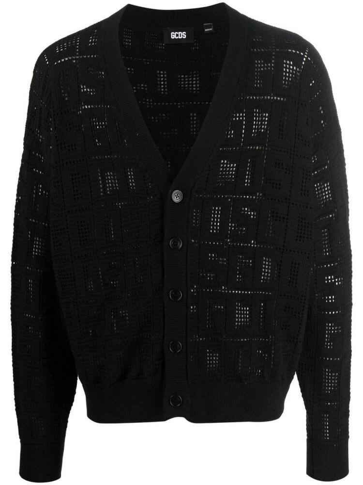 GCDS monogram macramé cotton cardigan - Black Cover