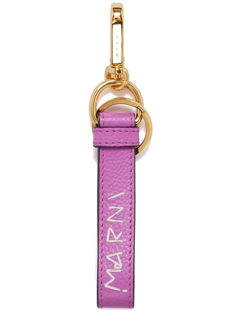 Marni logo-embroidered leather keyring - Pink Cover