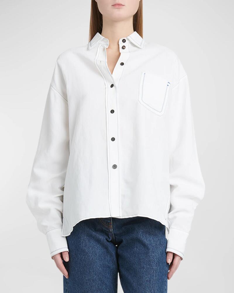 Ferragamo Button-Front Shirt with Contrast Stitching Cover