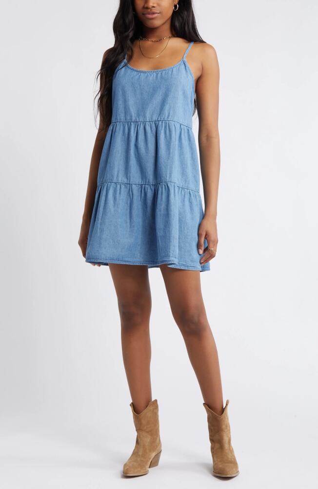 BP. Tiered Cotton Mini Sundress in Light Wash Cover