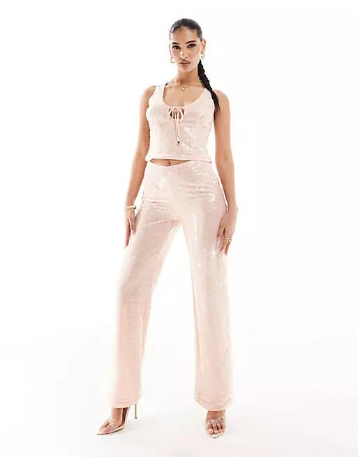 Kaiia sequin wide leg pants in pale pink - part of a set Cover