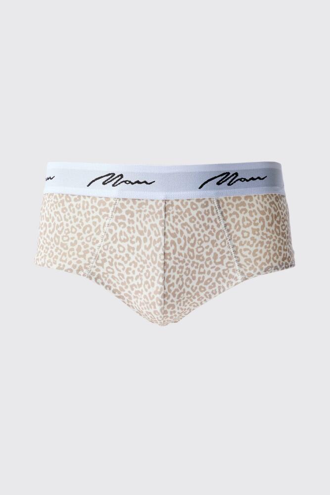 boohoo Mens Leopard Printed Briefs - Beige Cover