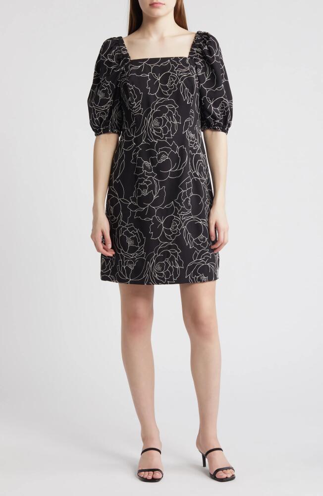 Anne Klein Floral Embroidered Puff Sleeve Shift Dress in Anne Black/Ivory She Cover