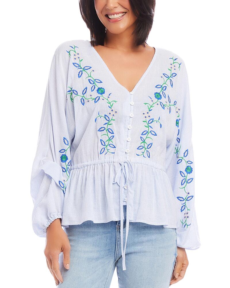 Karen Kane Petites Embroidered Drawstring Peplum Blouse Cover