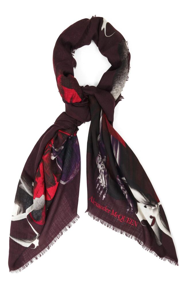 Alexander McQueen Skeleton Orchid Wool Scarf in 5074 Nightshade/Red Cover