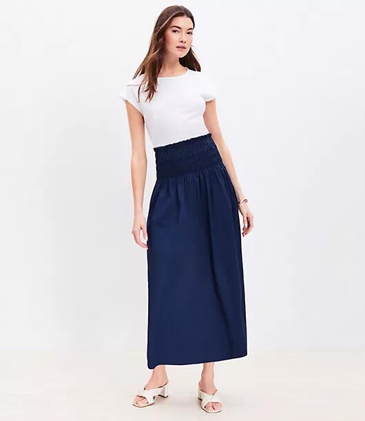 Loft Poplin Smocked Maxi Skirt Cover